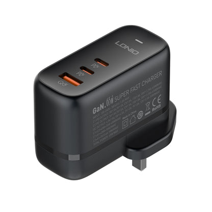 LDNIO Q366 65W USB + Dual Type-C Port Charger with 1m USB-C / Type-C to USB-C / Type-C Data Cable, Plug Type:UK Plug(Black) - USB Charger by LDNIO | Online Shopping South Africa | PMC Jewellery | Buy Now Pay Later Mobicred