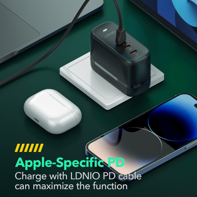 LDNIO Q367 65W GaN 3 x USB-C / Type-C Interface Charger with 1m USB-C / Type-C to USB-C / Type-C Data Cable, Plug Type:EU Plug(Black) - USB Charger by LDNIO | Online Shopping South Africa | PMC Jewellery | Buy Now Pay Later Mobicred