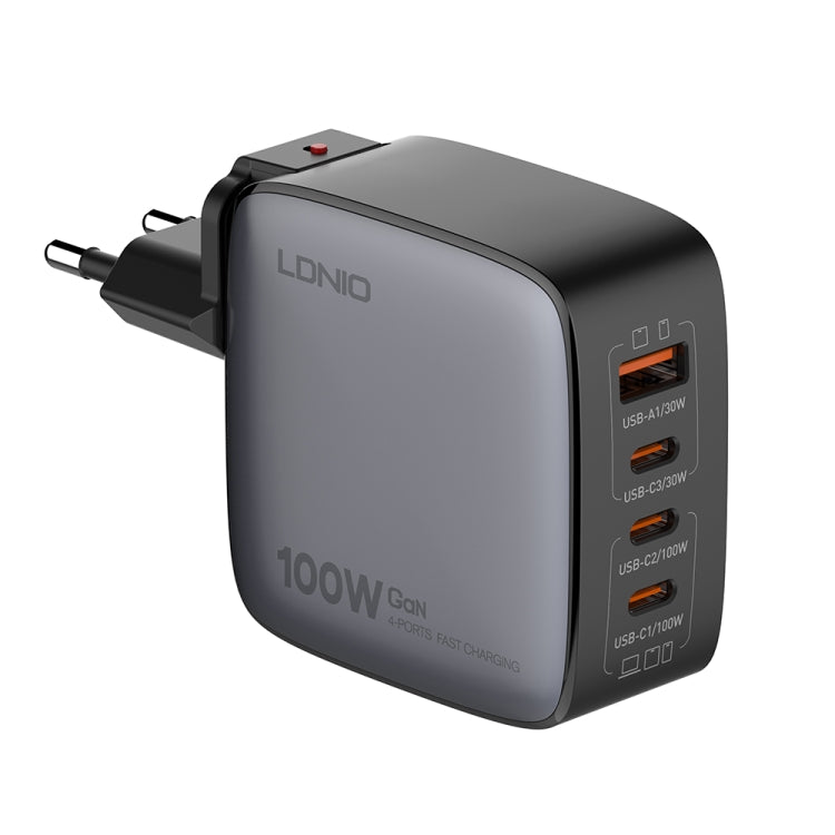 LDNIO Q408 100W GaN USB+3 USB-C / Type-C Interface Charger with 1m 100W USB-C / Type-C to USB-C / Type-C Data Cable, Plug Type:EU Plug(Black) - USB Charger by LDNIO | Online Shopping South Africa | PMC Jewellery | Buy Now Pay Later Mobicred