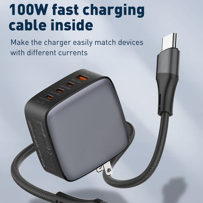 LDNIO Q408 100W GaN USB+3 USB-C / Type-C Interface Charger with 1m 100W USB-C / Type-C to USB-C / Type-C Data Cable, Plug Type:EU Plug(Black) - USB Charger by LDNIO | Online Shopping South Africa | PMC Jewellery | Buy Now Pay Later Mobicred