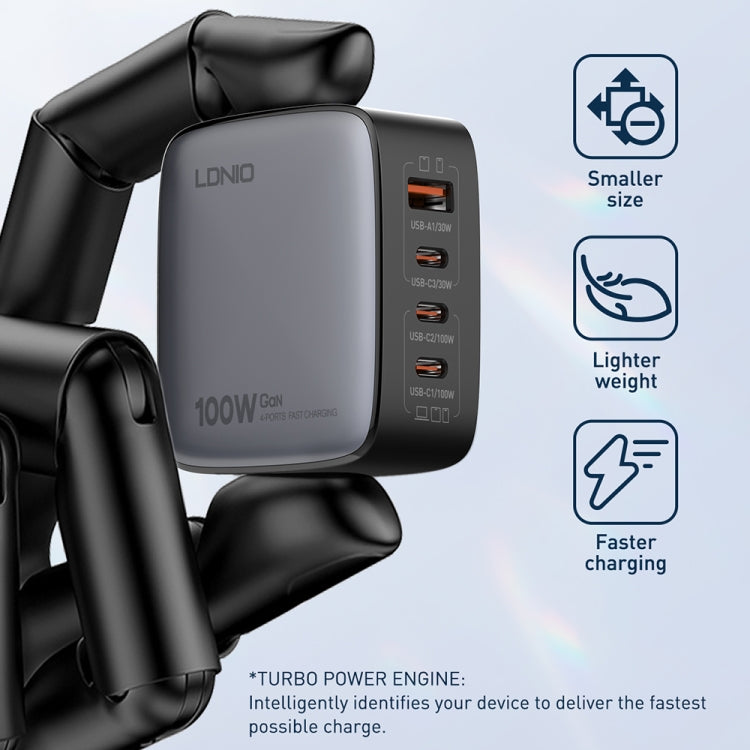 LDNIO Q408 100W GaN USB+3 USB-C / Type-C Interface Charger with 1m 100W USB-C / Type-C to USB-C / Type-C Data Cable, Plug Type:EU Plug(Black) - USB Charger by LDNIO | Online Shopping South Africa | PMC Jewellery | Buy Now Pay Later Mobicred