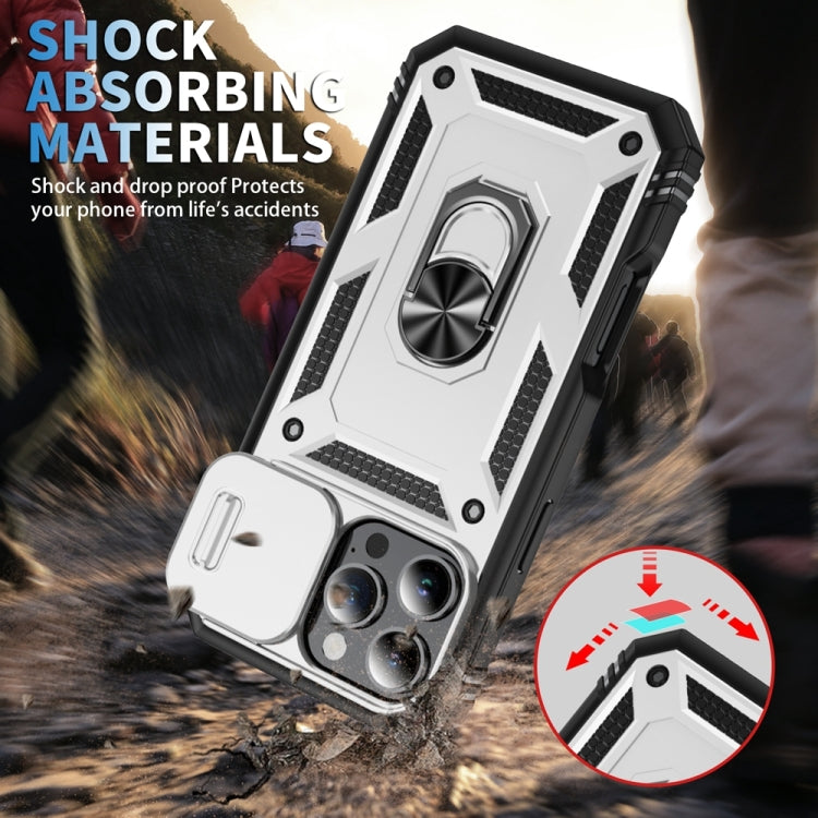 For iPhone 16 Pro Max Sliding Camshield TPU + PC Phone Case with Holder(White+Black) - iPhone 16 Pro Max Cases by PMC Jewellery | Online Shopping South Africa | PMC Jewellery | Buy Now Pay Later Mobicred