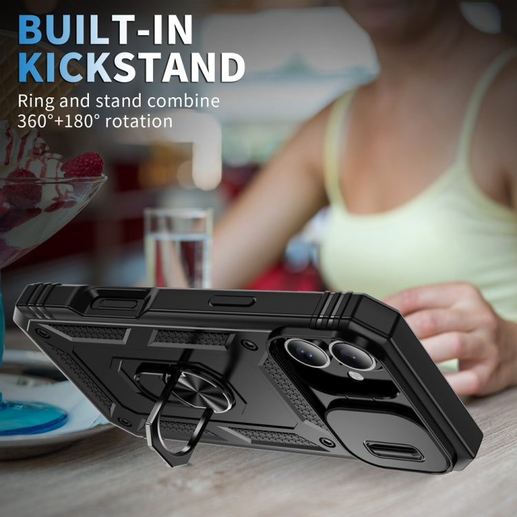 For iPhone 16 Plus Sliding Camshield TPU + PC Phone Case with Holder(Black) - iPhone 16 Plus Cases by PMC TechLife | Online Shopping South Africa | PMC TechLife | Buy Now Pay Later Mobicred