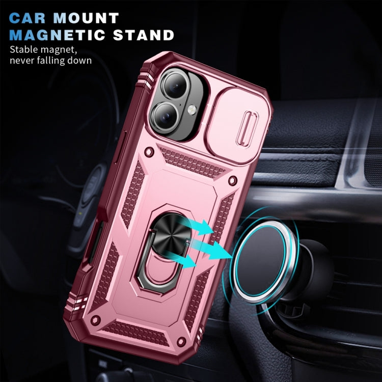 For iPhone 16 Sliding Camshield TPU + PC Phone Case with Holder(Pink+Rose Red) - iPhone 16 Cases by PMC Jewellery | Online Shopping South Africa | PMC Jewellery | Buy Now Pay Later Mobicred