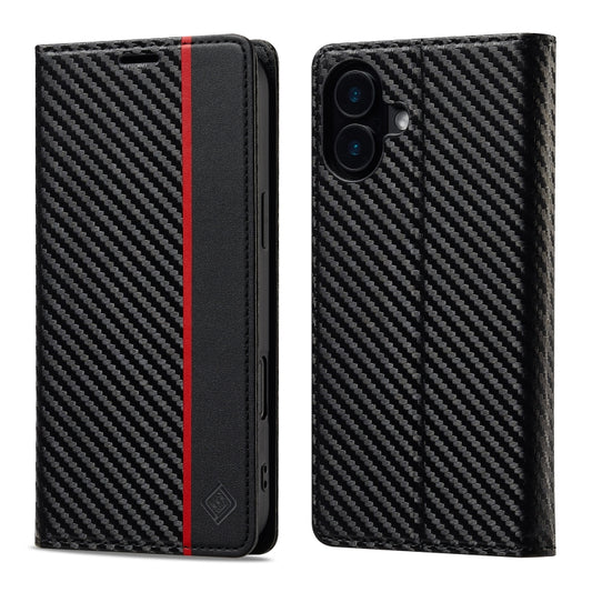 For iPhone 16 LC.IMEEKE Carbon Fiber Leather Phone Case(Vertical Black) - iPhone 16 Cases by LC.IMEEKE | Online Shopping South Africa | PMC Jewellery | Buy Now Pay Later Mobicred