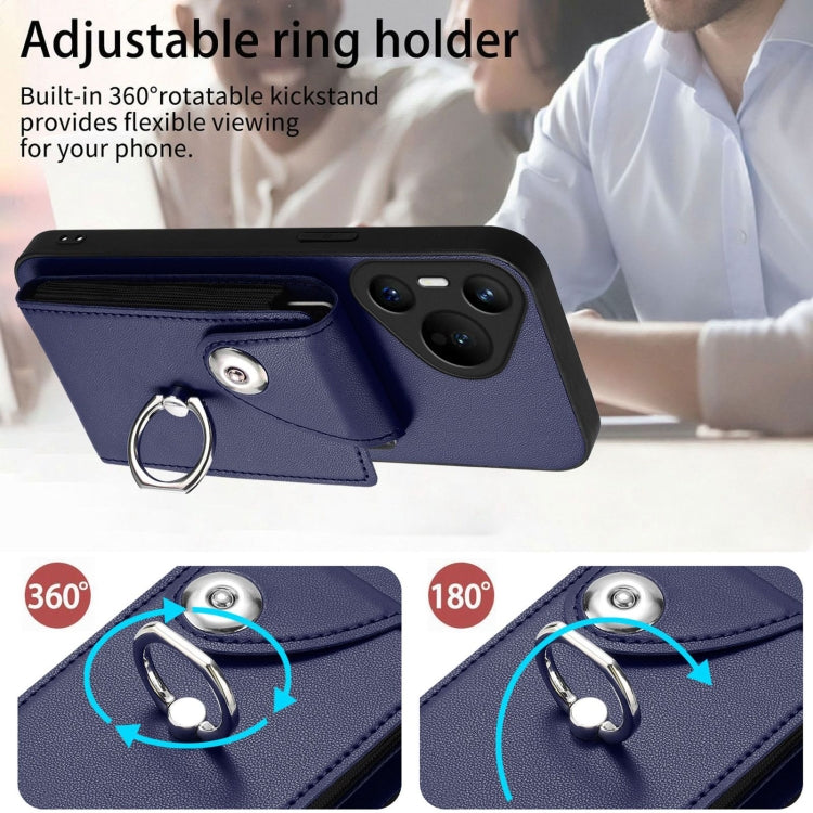 For Huawei Pura 70 Organ Card Bag Ring Holder Phone Case(Blue) - Huawei Cases by PMC Jewellery | Online Shopping South Africa | PMC Jewellery | Buy Now Pay Later Mobicred