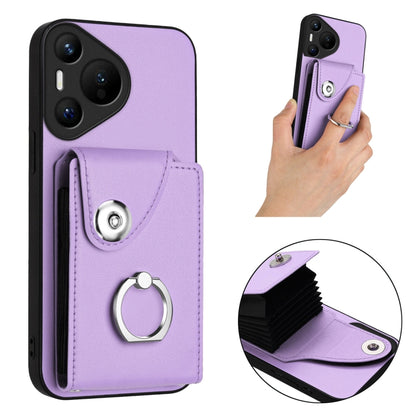 For Huawei Pura 70 Organ Card Bag Ring Holder Phone Case(Purple) - Huawei Cases by PMC Jewellery | Online Shopping South Africa | PMC Jewellery | Buy Now Pay Later Mobicred