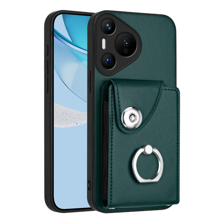 For Huawei Pura 70 Organ Card Bag Ring Holder Phone Case(Green) - Huawei Cases by PMC Jewellery | Online Shopping South Africa | PMC Jewellery | Buy Now Pay Later Mobicred