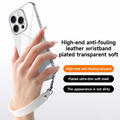 For iPhone 16 SULADA  Electroplated Clear TPU Soft Frame Phone Case with Wrist Strap(Silver) - iPhone 16 Cases by SULADA | Online Shopping South Africa | PMC Jewellery | Buy Now Pay Later Mobicred