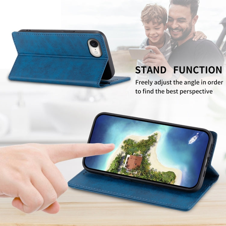 For iPhone 16e Business Solid Color Magnetic RFID Leather Phone Case(Blue) - iPhone 16e Cases by PMC TechLife | Online Shopping South Africa | PMC TechLife | Buy Now Pay Later Mobicred