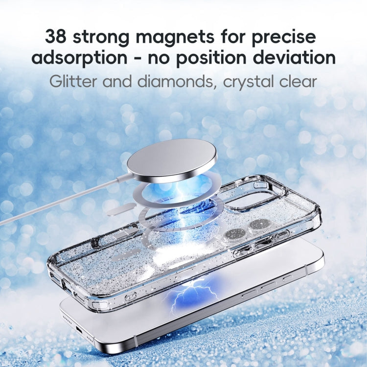 For iPhone 16 Pro Glitter Powder MagSafe Magnetic Phone Case(Transparent Titanium Blue) - iPhone 16 Pro Cases by PMC Jewellery | Online Shopping South Africa | PMC Jewellery | Buy Now Pay Later Mobicred