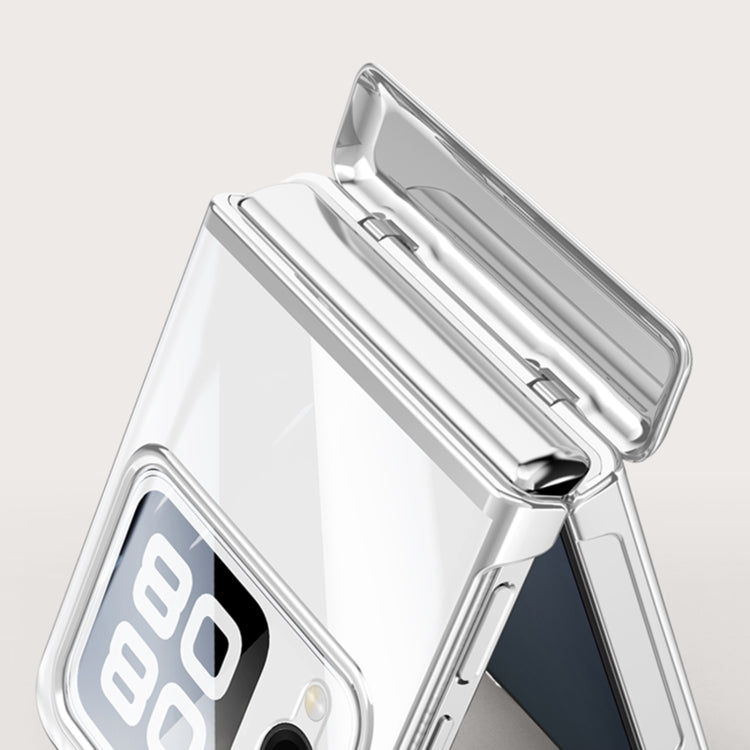 For Huawei nova Flip Integrated Clear Electroplating Spring Hinge Phone Case(Silver) - Huawei Cases by PMC TechLife | Online Shopping South Africa | PMC TechLife | Buy Now Pay Later Mobicred