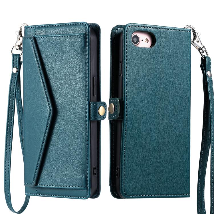 For iPhone 16e Wallet Multi-card Slot Leather Phone Case with Lanyard(Green) - iPhone 16e Cases by PMC TechLife | Online Shopping South Africa | PMC TechLife | Buy Now Pay Later Mobicred