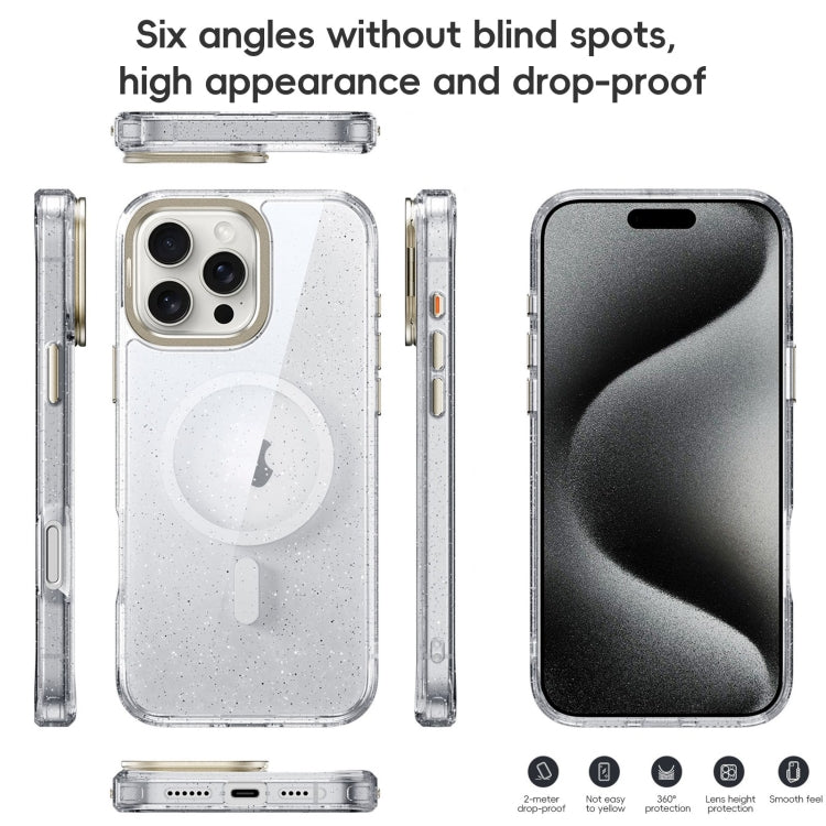 For iPhone 16 Pro Glitter Powder Lens Holder MagSafe Magnetic Phone Case(Transparent) - iPhone 16 Pro Cases by PMC Jewellery | Online Shopping South Africa | PMC Jewellery | Buy Now Pay Later Mobicred