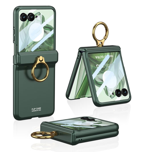 For Motorola Razr 50 Ultra GKK Integrated Magnetic Hinged Flip Case with Ring Holder(Green) - Motorola Cases by GKK | Online Shopping South Africa | PMC Jewellery | Buy Now Pay Later Mobicred