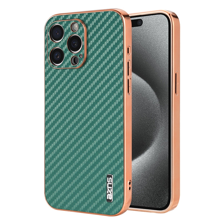 For iPhone 15 Pro Max AZNS Electroplated Edge Carbon Fiber Texture Phone Case(Green) - iPhone 15 Pro Max Cases by AZNS | Online Shopping South Africa | PMC Jewellery | Buy Now Pay Later Mobicred