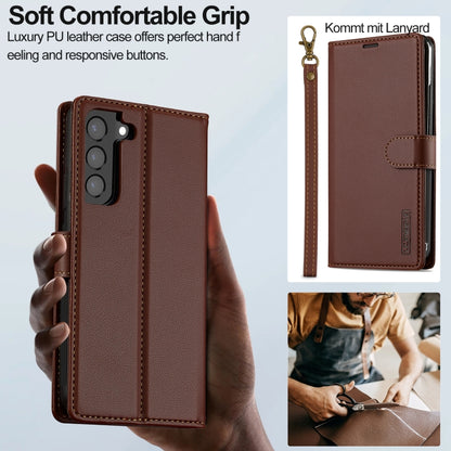 For Samsung Galaxy S22+ 5G LC.IMEEKE L2 Series Detachable Magsafe PU Phone Case with Lanyard(Brown) - Galaxy S22+ 5G Cases by LC.IMEEKE | Online Shopping South Africa | PMC Jewellery | Buy Now Pay Later Mobicred