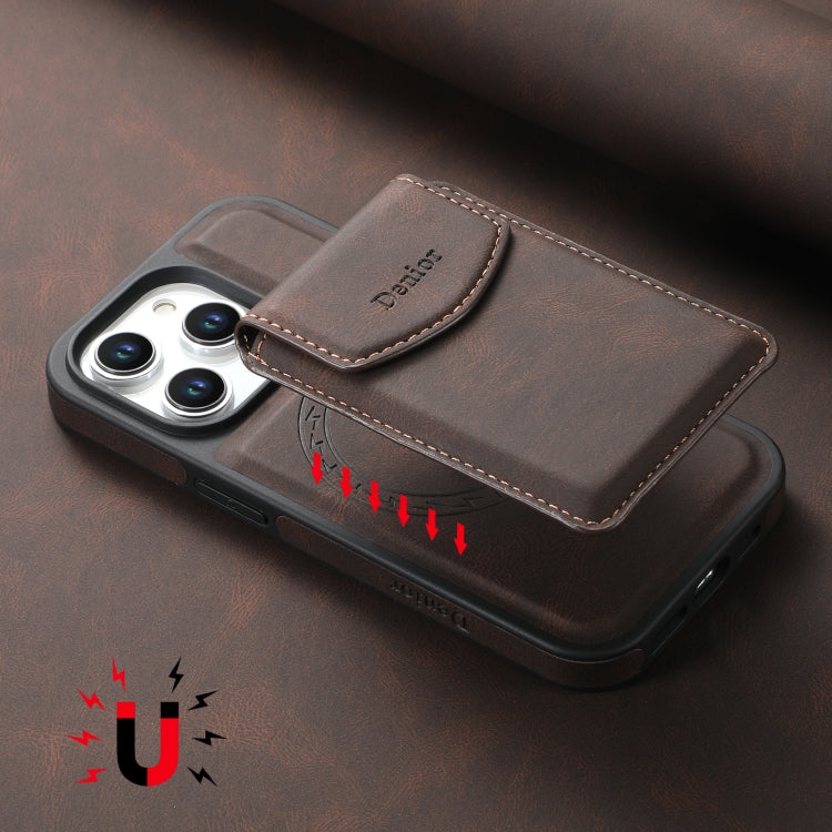 For iPhone 16 Pro Denior D19 Skin Feel MagSafe Detachable Card Slot Phone Case(Brown) - iPhone 16 Pro Cases by Denior | Online Shopping South Africa | PMC Jewellery | Buy Now Pay Later Mobicred