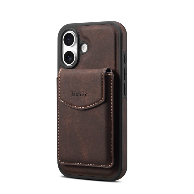 For iPhone 16 Denior D19 Skin Feel MagSafe Detachable Card Slot Phone Case(Brown) - iPhone 16 Cases by Denior | Online Shopping South Africa | PMC Jewellery | Buy Now Pay Later Mobicred