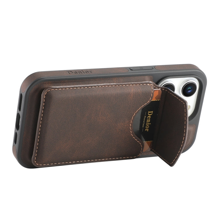 For iPhone 15 Pro Max Denior D19 Skin Feel MagSafe Detachable Card Slot Phone Case(Brown) - iPhone 15 Pro Max Cases by Denior | Online Shopping South Africa | PMC Jewellery | Buy Now Pay Later Mobicred