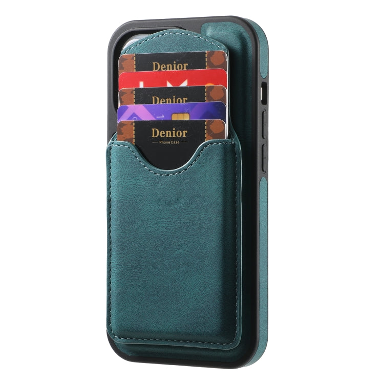 For iPhone 16 Denior D20 Skin Feel MagSafe Holder Detachable Card Slot Phone Case(Blue) - iPhone 16 Cases by Denior | Online Shopping South Africa | PMC Jewellery | Buy Now Pay Later Mobicred