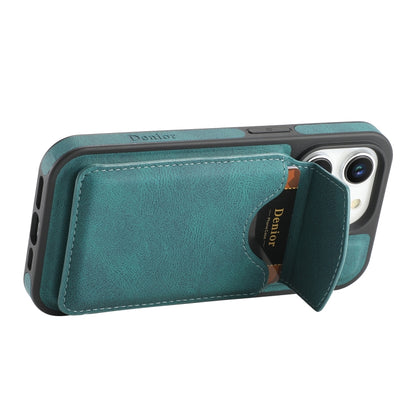 For iPhone 16 Denior D20 Skin Feel MagSafe Holder Detachable Card Slot Phone Case(Blue) - iPhone 16 Cases by Denior | Online Shopping South Africa | PMC Jewellery | Buy Now Pay Later Mobicred