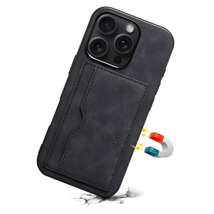 For iPhone 16 Denior D08 PU Single Card Slot Holder Phone Case(Black) - iPhone 16 Cases by Denior | Online Shopping South Africa | PMC Jewellery | Buy Now Pay Later Mobicred