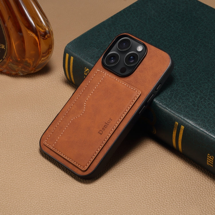 For iPhone 16 Denior D08 PU Single Card Slot Holder Phone Case(Brown) - iPhone 16 Cases by Denior | Online Shopping South Africa | PMC Jewellery | Buy Now Pay Later Mobicred