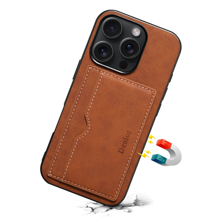 For iPhone 16 Denior D08 PU Single Card Slot Holder Phone Case(Brown) - iPhone 16 Cases by Denior | Online Shopping South Africa | PMC Jewellery | Buy Now Pay Later Mobicred