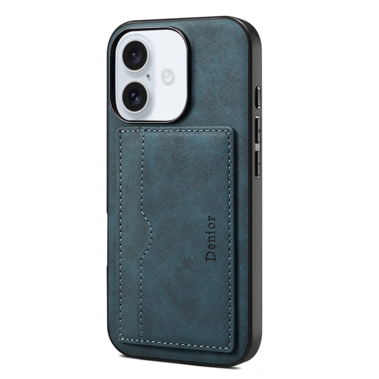 For iPhone 16 Plus Denior D08 PU Single Card Slot Holder Phone Case(Blue) - iPhone 16 Plus Cases by Denior | Online Shopping South Africa | PMC Jewellery | Buy Now Pay Later Mobicred