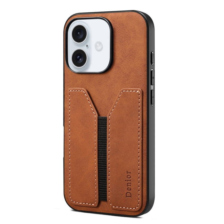 For iPhone 16 Plus Denior D07 DV Elastic Card Slot PU Back Cover Phone Case(Brown) - iPhone 16 Plus Cases by Denior | Online Shopping South Africa | PMC Jewellery | Buy Now Pay Later Mobicred