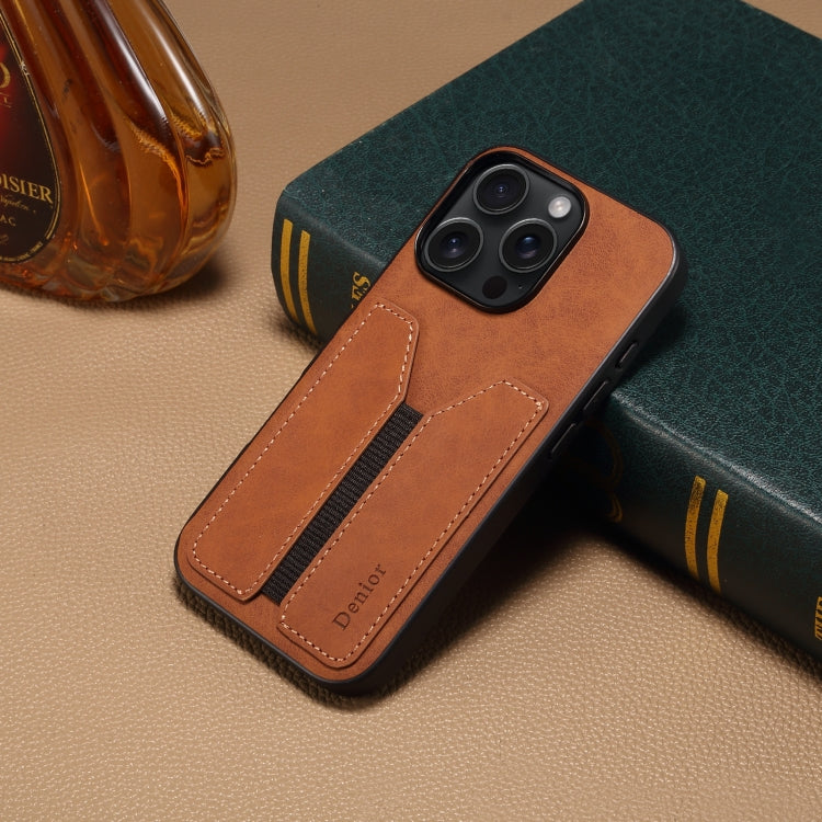 For iPhone 16 Pro Denior D07 DV Elastic Card Slot PU Back Cover Phone Case(Brown) - iPhone 16 Pro Cases by Denior | Online Shopping South Africa | PMC Jewellery | Buy Now Pay Later Mobicred