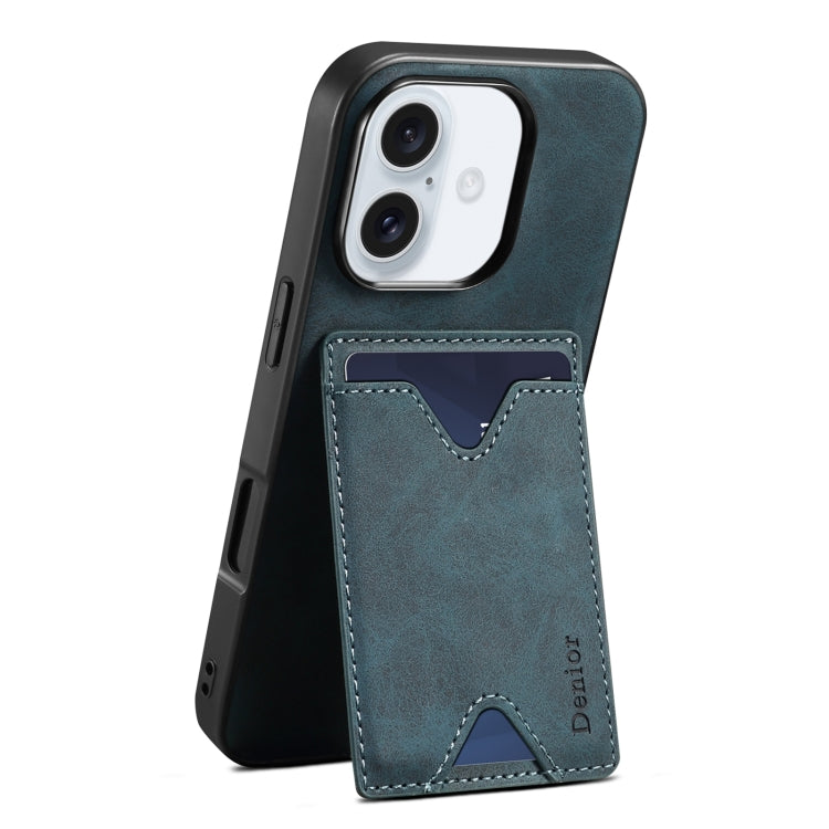 For iPhone 16 Plus Denior D06 PU Back Cover Card Slot Holder Phone Case(Blue) - iPhone 16 Plus Cases by Denior | Online Shopping South Africa | PMC Jewellery | Buy Now Pay Later Mobicred