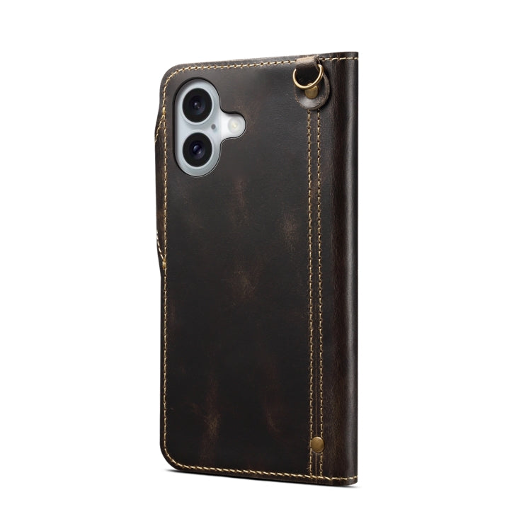 For iPhone 16 Denior B01 Oil Wax Cowhide Magnetic Button Genuine Leather Case(Black) - iPhone 16 Cases by Denior | Online Shopping South Africa | PMC Jewellery | Buy Now Pay Later Mobicred