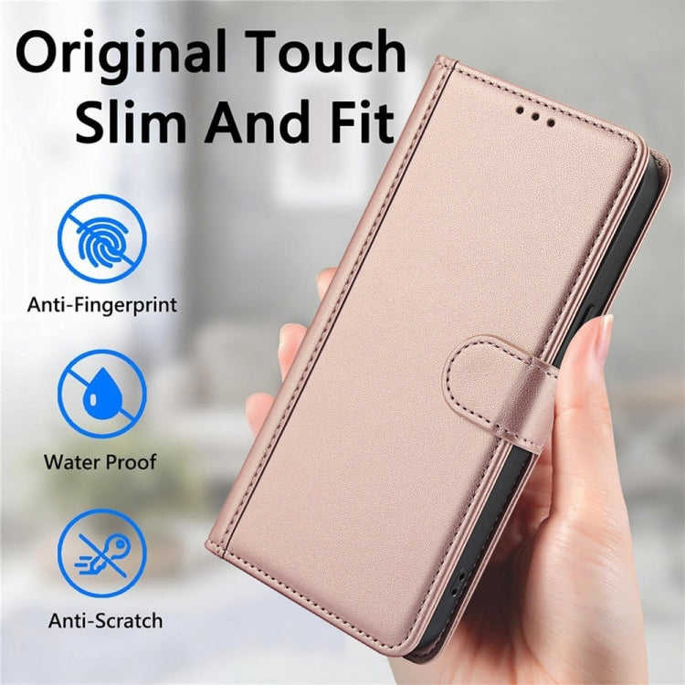 For Motorola Moto G Play 2024 Skin Feel Pure Color Card Slots Leather Phone Case with Dual Lanyard(Rose Gold) - Motorola Cases by PMC Jewellery | Online Shopping South Africa | PMC Jewellery | Buy Now Pay Later Mobicred