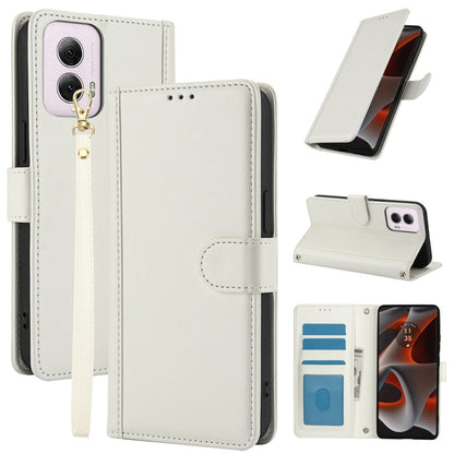 For Motorola Moto G Power 5G 2024 Skin Feel Pure Color Card Slots Leather Phone Case with Dual Lanyard(White) - Motorola Cases by PMC Jewellery | Online Shopping South Africa | PMC Jewellery | Buy Now Pay Later Mobicred