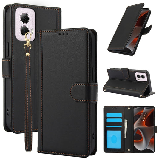 For Motorola Moto G Power 5G 2024 Skin Feel Pure Color Card Slots Leather Phone Case with Dual Lanyard(Black) - Motorola Cases by PMC Jewellery | Online Shopping South Africa | PMC Jewellery | Buy Now Pay Later Mobicred