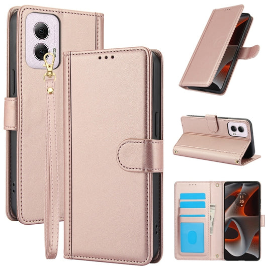 For Motorola Moto G Power 5G 2024 Skin Feel Pure Color Card Slots Leather Phone Case with Dual Lanyard(Rose Gold) - Motorola Cases by PMC Jewellery | Online Shopping South Africa | PMC Jewellery | Buy Now Pay Later Mobicred