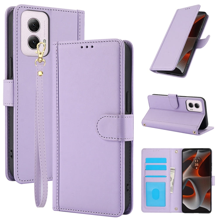 For Motorola Moto G Power 5G 2024 Skin Feel Pure Color Card Slots Leather Phone Case with Dual Lanyard(Purple) - Motorola Cases by PMC Jewellery | Online Shopping South Africa | PMC Jewellery | Buy Now Pay Later Mobicred