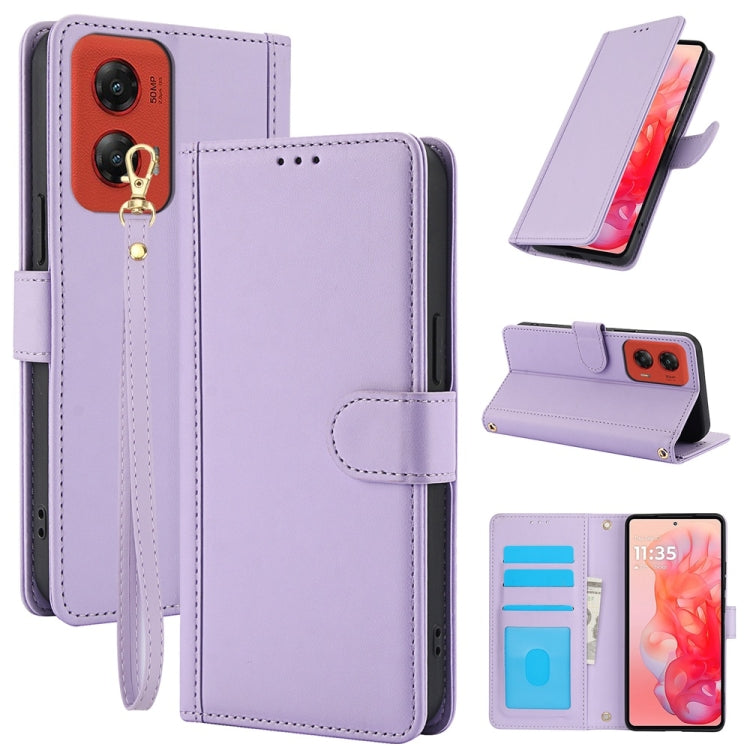 For Motorola Moto G Stylus 5G 2024 Skin Feel Pure Color Card Slots Leather Phone Case with Dual Lanyard(Purple) - Motorola Cases by PMC Jewellery | Online Shopping South Africa | PMC Jewellery | Buy Now Pay Later Mobicred