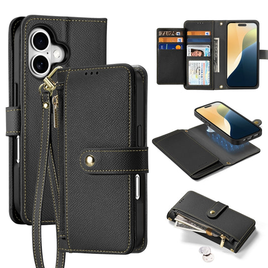 For iPhone 16 DUX DUCIS Lawa Series 2 in 1 Wallet Zipper Detachable MagSafe Phone Case with Lanyard(Black) - iPhone 16 Cases by DUX DUCIS | Online Shopping South Africa | PMC Jewellery | Buy Now Pay Later Mobicred