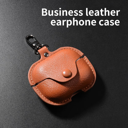 For Samsung Galaxy Buds 3 Business Leather Bluetooth Earphone Protective Case with Hook(Dark Brown) - Samsung Earphone Case by PMC Jewellery | Online Shopping South Africa | PMC Jewellery | Buy Now Pay Later Mobicred