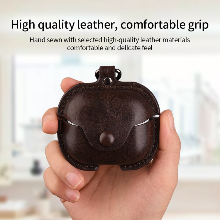 For Samsung Galaxy Buds 3 Business Leather Bluetooth Earphone Protective Case with Hook(Dark Brown) - Samsung Earphone Case by PMC Jewellery | Online Shopping South Africa | PMC Jewellery | Buy Now Pay Later Mobicred