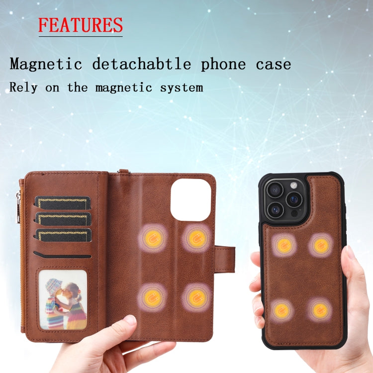 For iPhone 16 Pro Max Solid Color 2 in 1 Zipper Shockproof Phone Case(Brown) - iPhone 16 Pro Max Cases by PMC Jewellery | Online Shopping South Africa | PMC Jewellery | Buy Now Pay Later Mobicred