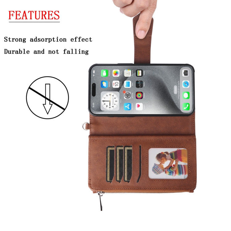 For iPhone 16 Pro Max Solid Color 2 in 1 Zipper Shockproof Phone Case(Brown) - iPhone 16 Pro Max Cases by PMC Jewellery | Online Shopping South Africa | PMC Jewellery | Buy Now Pay Later Mobicred