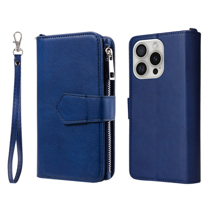 For iPhone 16 Pro Solid Color 2 in 1 Zipper Shockproof Phone Case(Blue) - iPhone 16 Pro Cases by PMC Jewellery | Online Shopping South Africa | PMC Jewellery | Buy Now Pay Later Mobicred