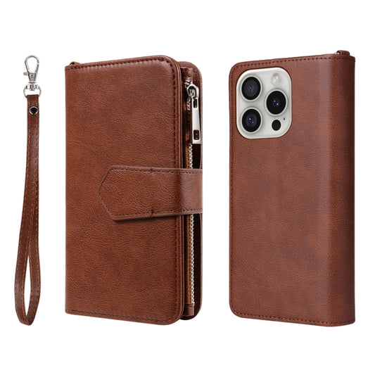 For iPhone 16 Pro Solid Color 2 in 1 Zipper Shockproof Phone Case(Brown) - iPhone 16 Pro Cases by PMC Jewellery | Online Shopping South Africa | PMC Jewellery | Buy Now Pay Later Mobicred