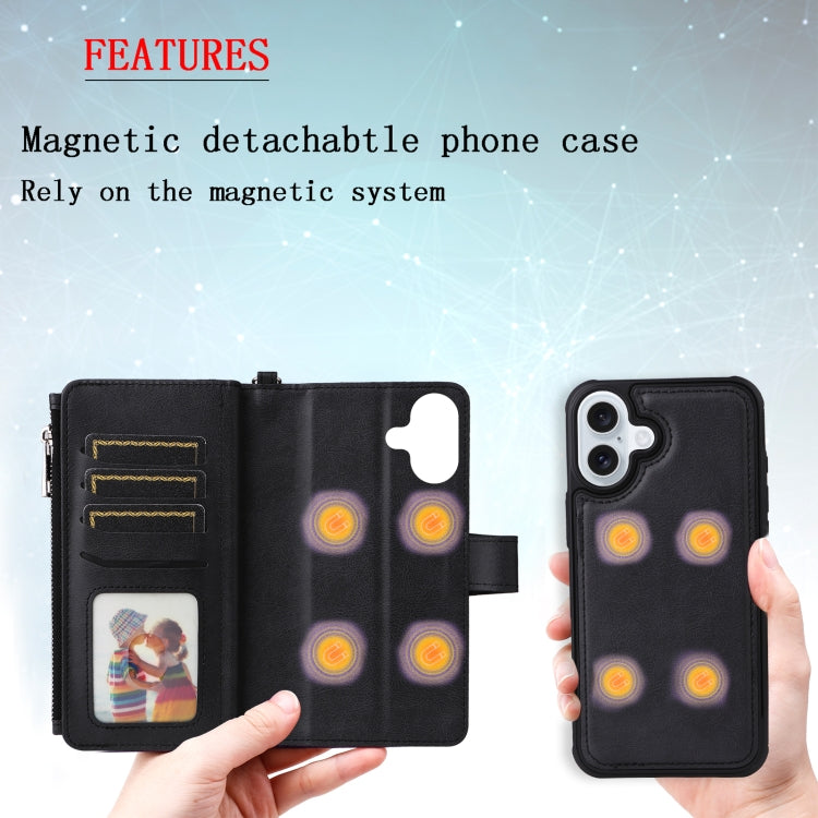 For iPhone 16 Plus Solid Color 2 in 1 Zipper Shockproof Phone Case(Black) - free shipping - PMC Jewellery - Order now!