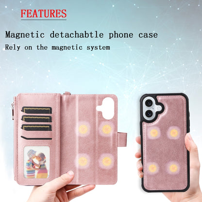 For iPhone 16 Plus Solid Color 2 in 1 Zipper Shockproof Phone Case(Rose Gold) - iPhone 16 Plus Cases by PMC Jewellery | Online Shopping South Africa | PMC Jewellery | Buy Now Pay Later Mobicred