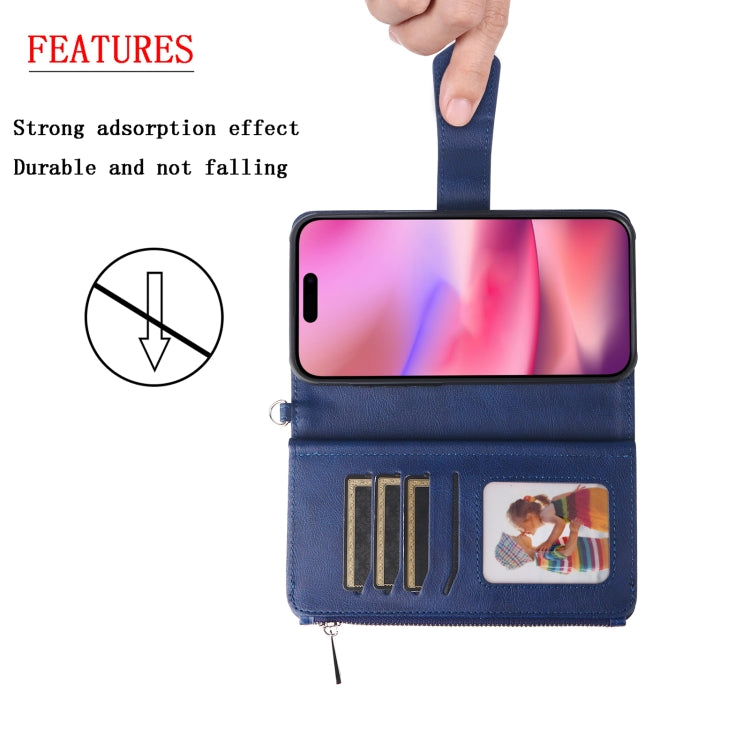 For iPhone 16 Solid Color 2 in 1 Zipper Shockproof Phone Case(Blue) - iPhone 16 Cases by PMC Jewellery | Online Shopping South Africa | PMC Jewellery | Buy Now Pay Later Mobicred